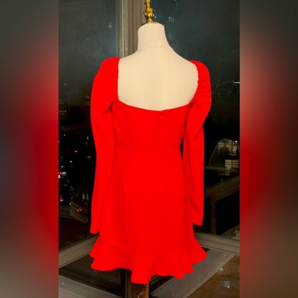 🆕 SELF-PORTRAIT 🧿 NWOT Red Crepe Bow Long Sleeve Mini Dress, Sz UK 14 US 10 - Picture 7 of 15